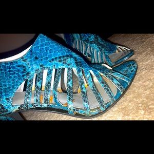 Blue snake skin heels